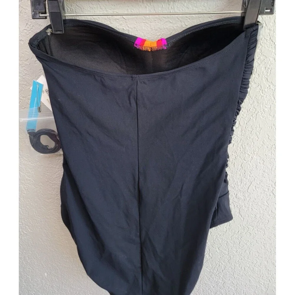 Bleu Rod Beattie Black NWT Strapless 1 Piece Swimsuit Size 8 Ruched Pink Orange